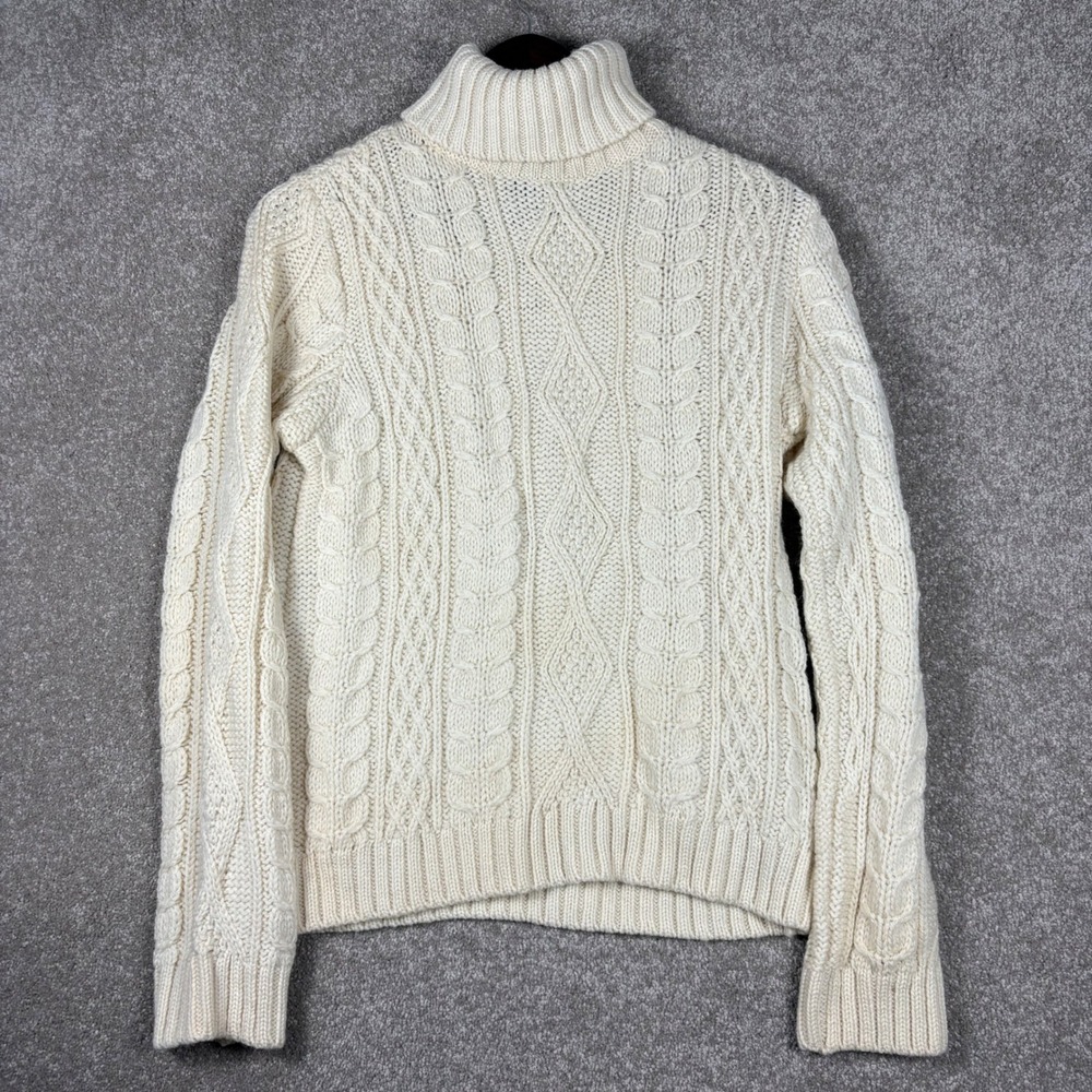 Paul James 100% Wool Cable Knit Turtleneck Sweater Cream Made in England S